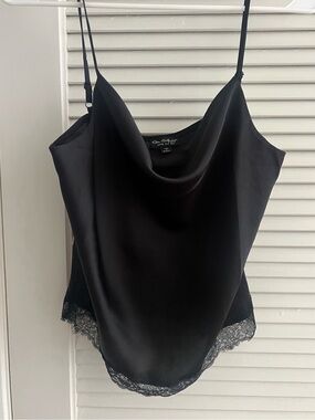 Miss Selfridge Satin Cowl Neck Cami with Lace Trim